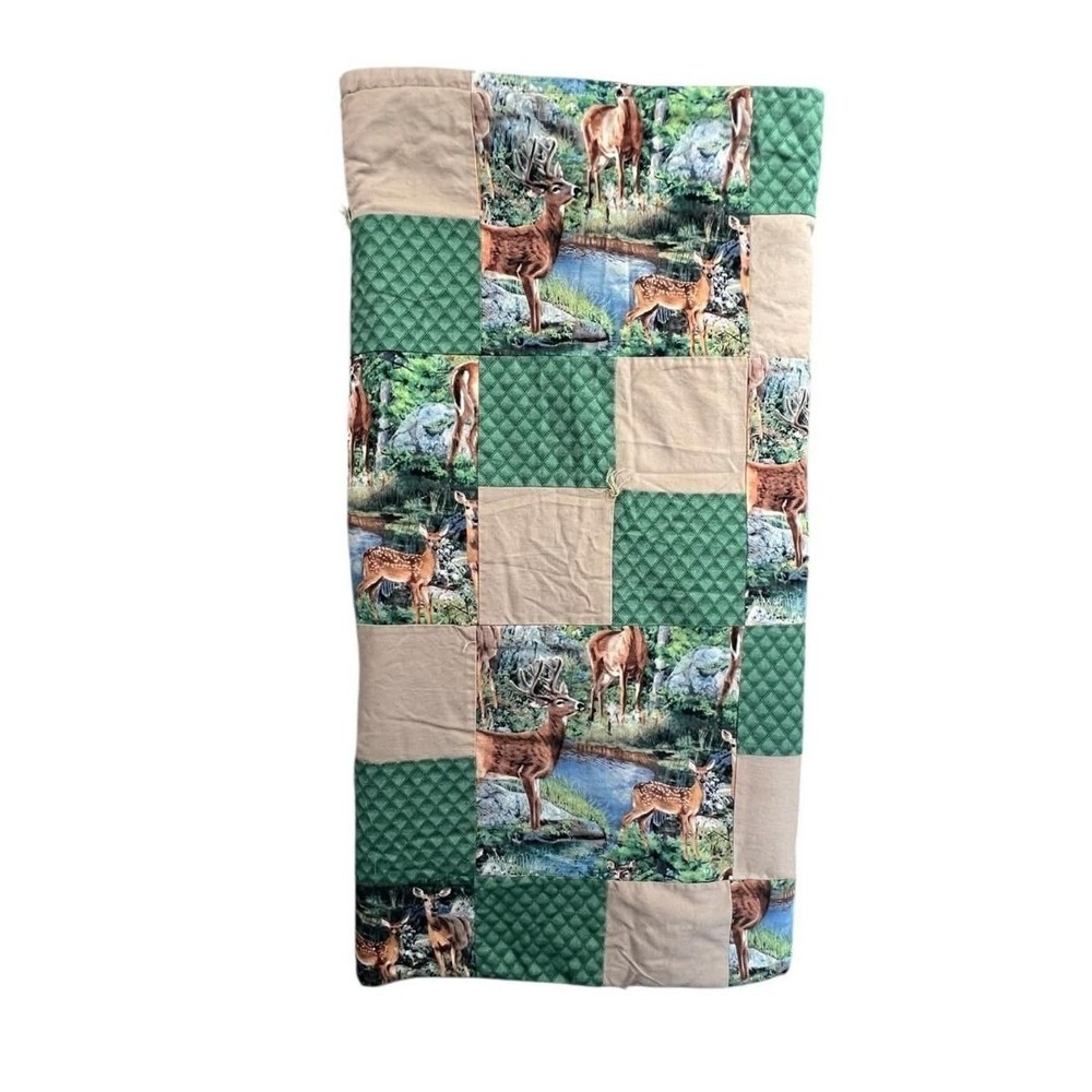 Handmade Quilt 52"x38"  Multi Color Deer Wildlife Patchwork Buffalo Plaid Fleece